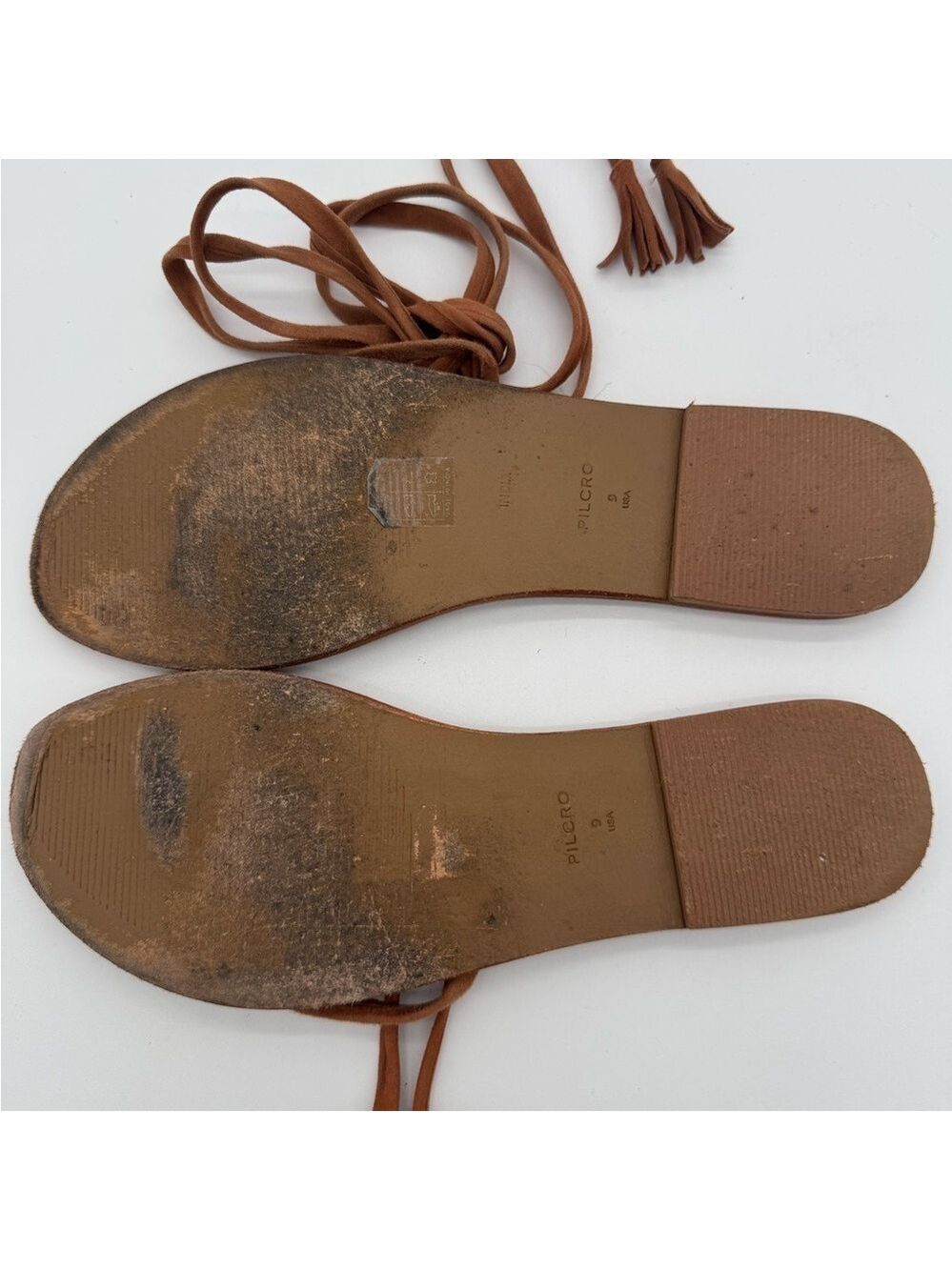 Anthropology Pilcro Women's Tan Thong Tie-Up Ankle Sandals Size 9 - Picture 5 of 5